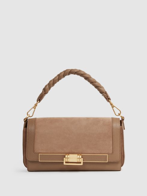 Reiss Taupe Ivy Leather Suede Baguette Bag | Reiss UK