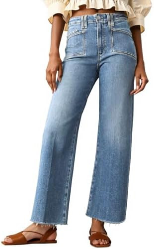 Cicy Bell Womens High Waisted Cropped Jeans Trendy Stretchy Baggy Straight Leg Raw Hem Capri Deni... | Amazon (US)