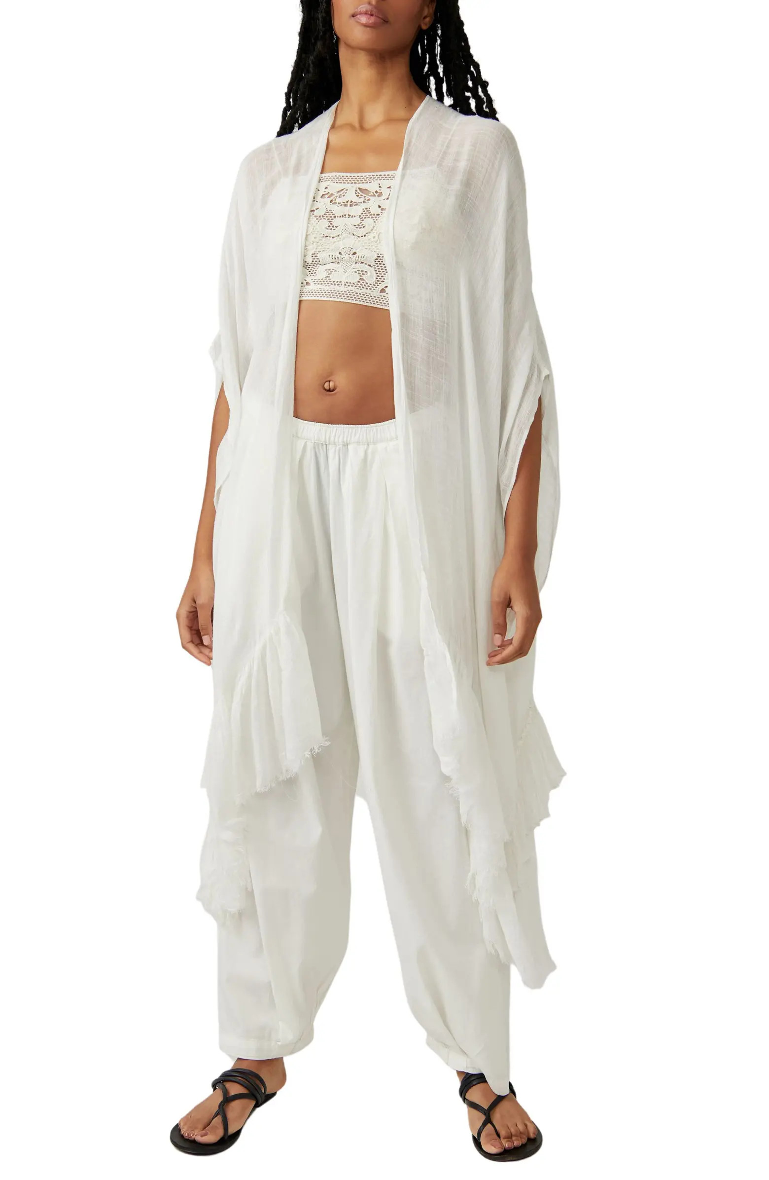 Whisper Wash Ruffle Open Front Duster | Nordstrom