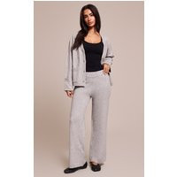Petite Ash Grey Wide leg Knit Pants | PrettyLittleThing US