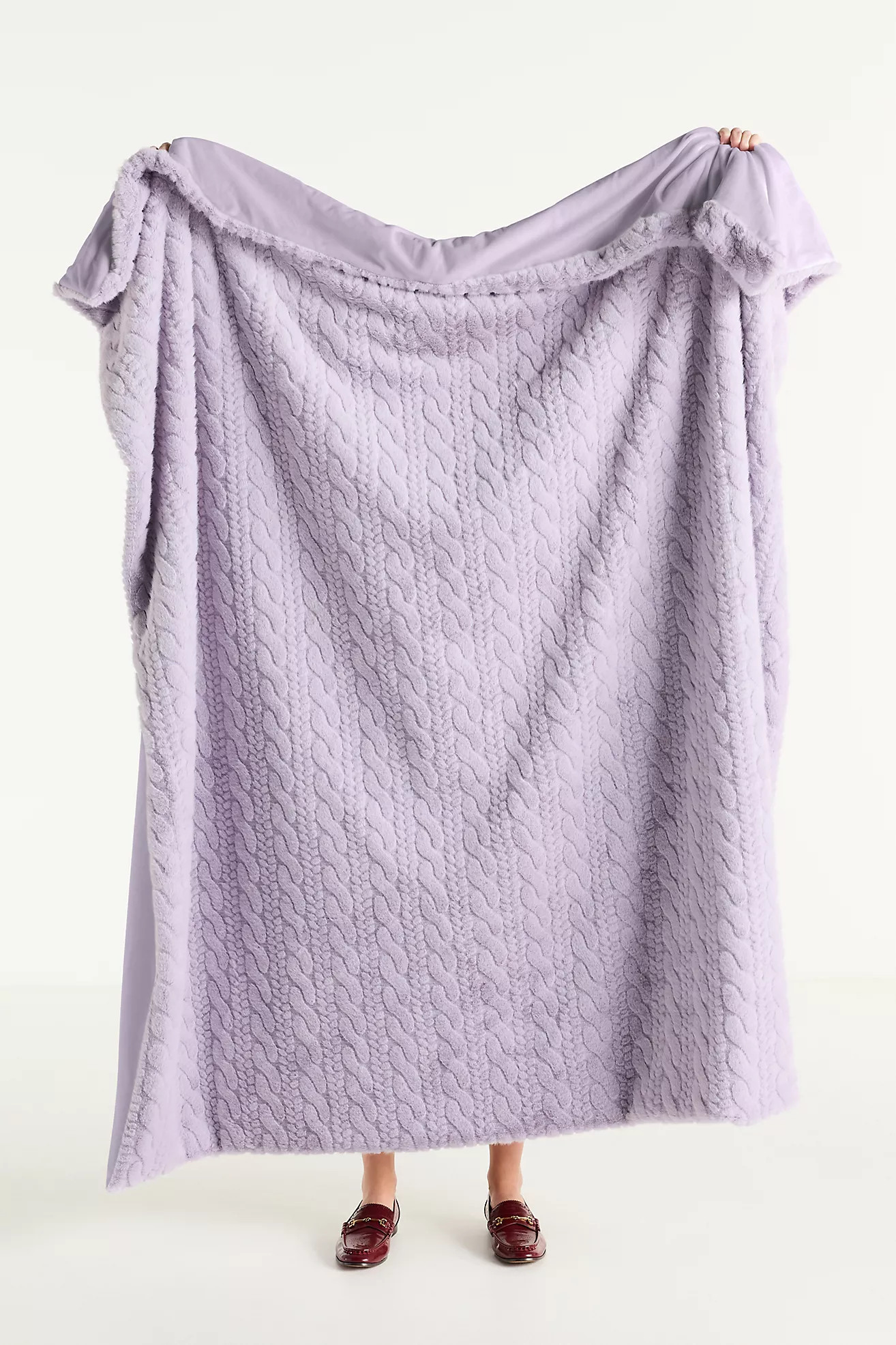 Faux Fur Cable-Knit Sweater Throw Blanket | Anthropologie (US)
