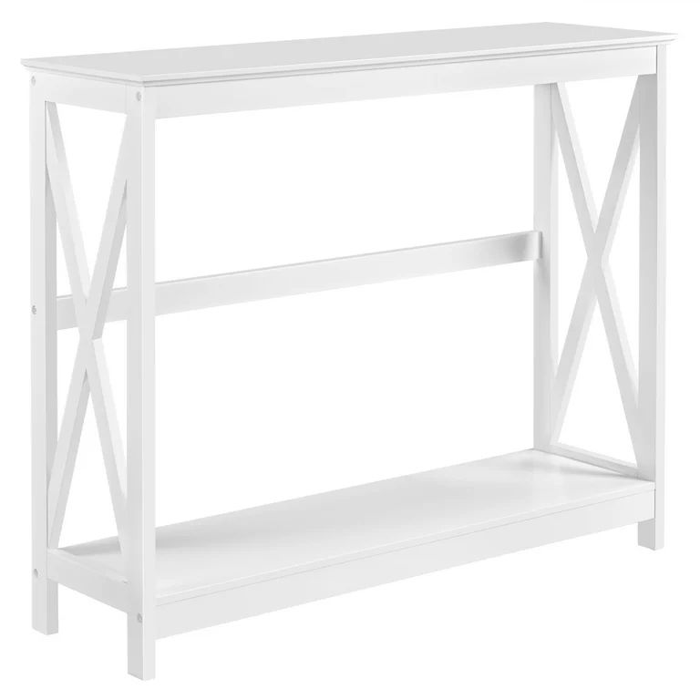 Alden Design 2-Tier X Design Wood Console Table with Shelf, White | Walmart (US)
