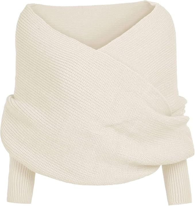 Snowfall Sweater Scarf with Sleeves,Women Knit Sweater Tops Scarf Winter Scarf | Amazon (US)