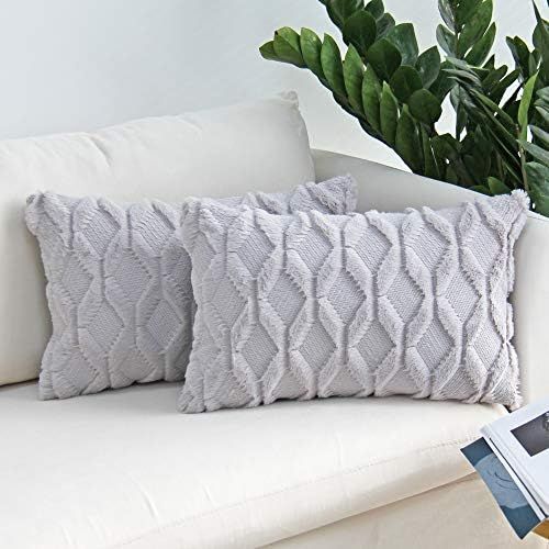 JOJUSIS Plush Short Wool Velvet Decorative Lumbar Throw Pillow Covers Luxury Style Cushion Case Faux | Amazon (US)