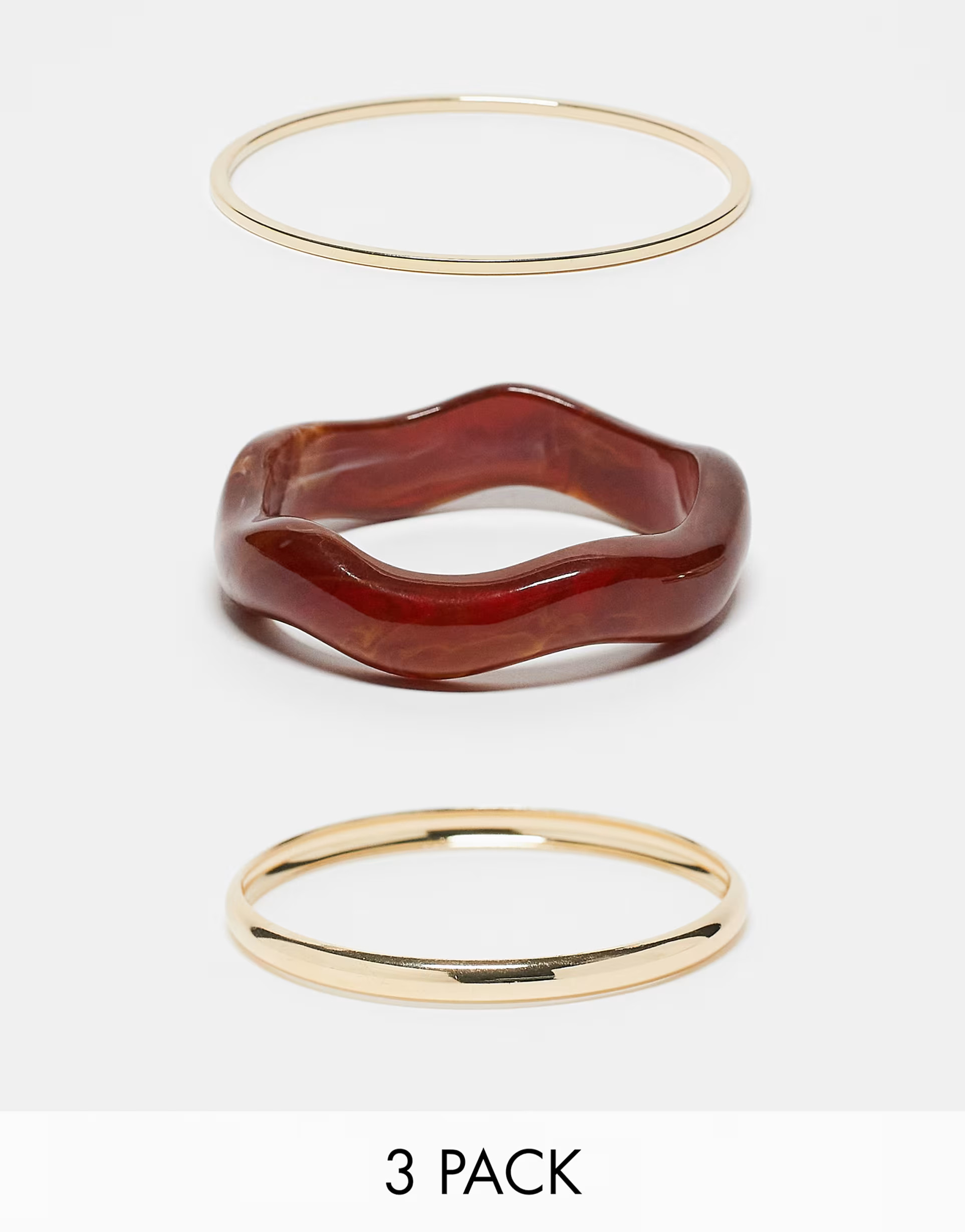 ASOS DESIGN Curve pack of 3 bangles in resin and gold | ASOS (Global)