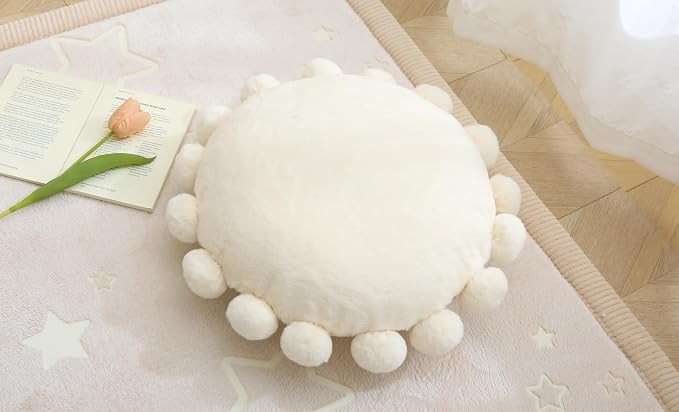 Round Pom Pom Floor Cushion–Soft Faux Rabbit Fur Floor Pillow for Adults & Kids,16" Plush Decor... | Amazon (US)