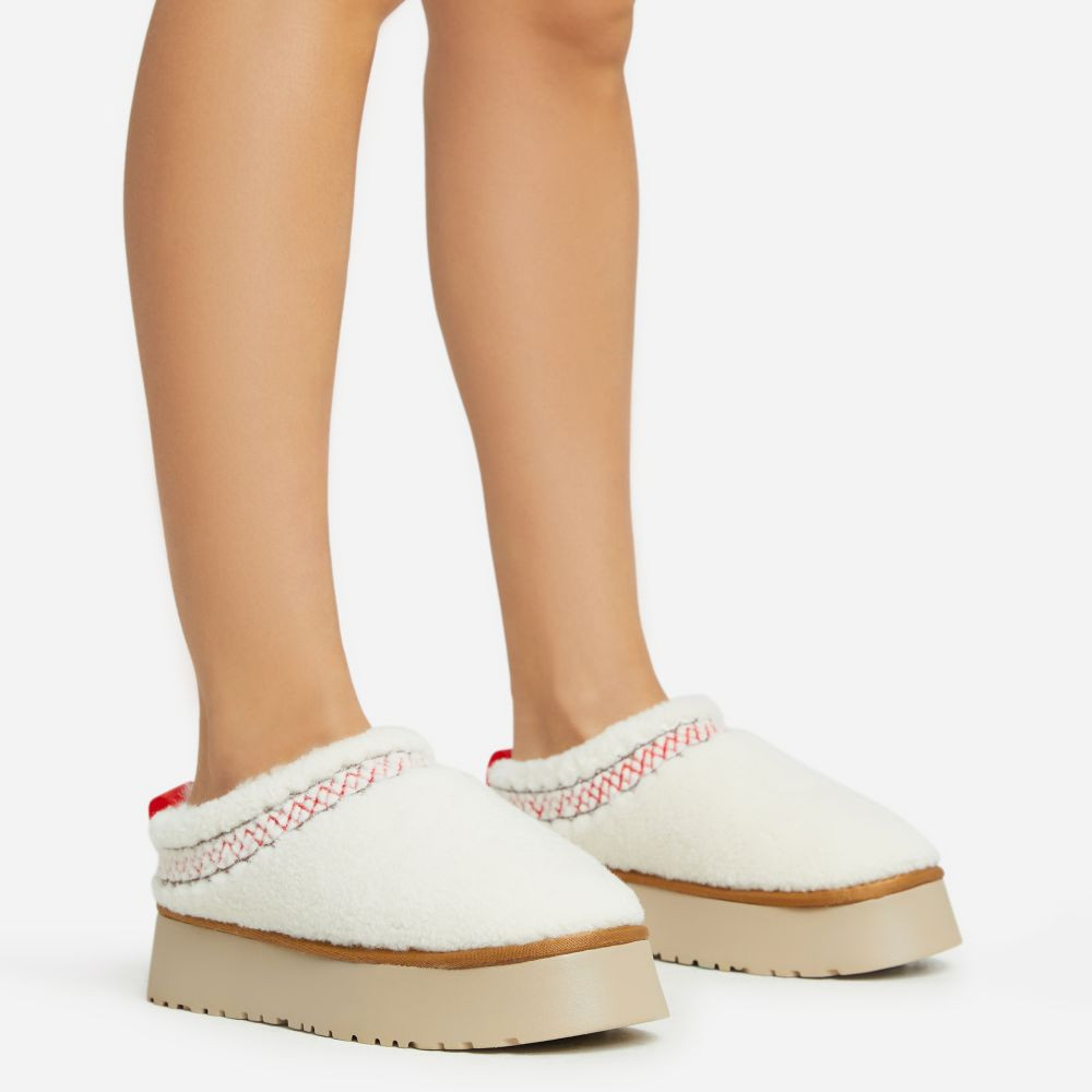 Tabbi Aztec Detail Platform Slipper In Cream Faux Shearling | EGO Shoes (US & Canada)