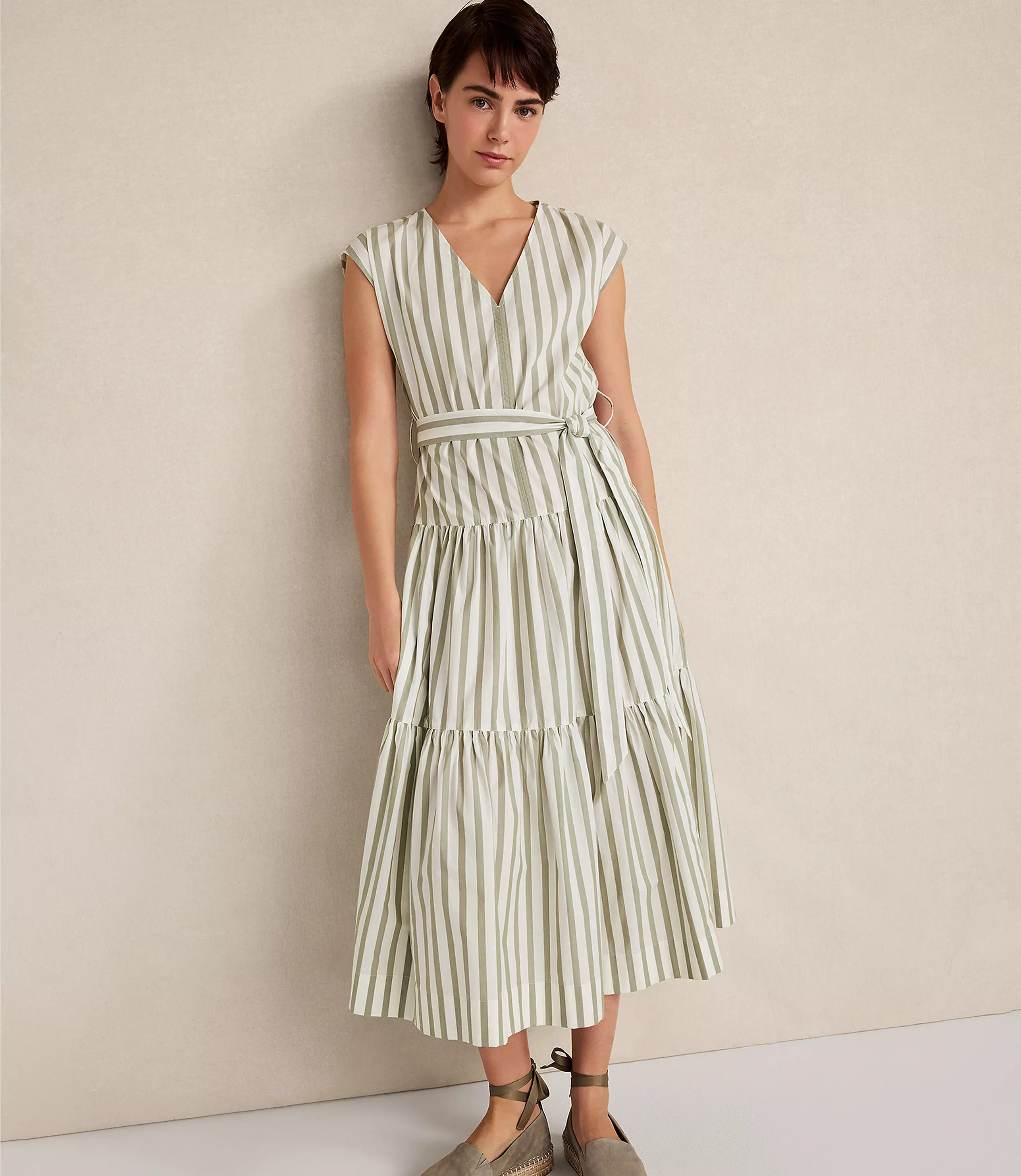 Haven Well Within Organic Cotton Poplin Stripe Tiered Midi Dress | LOFT