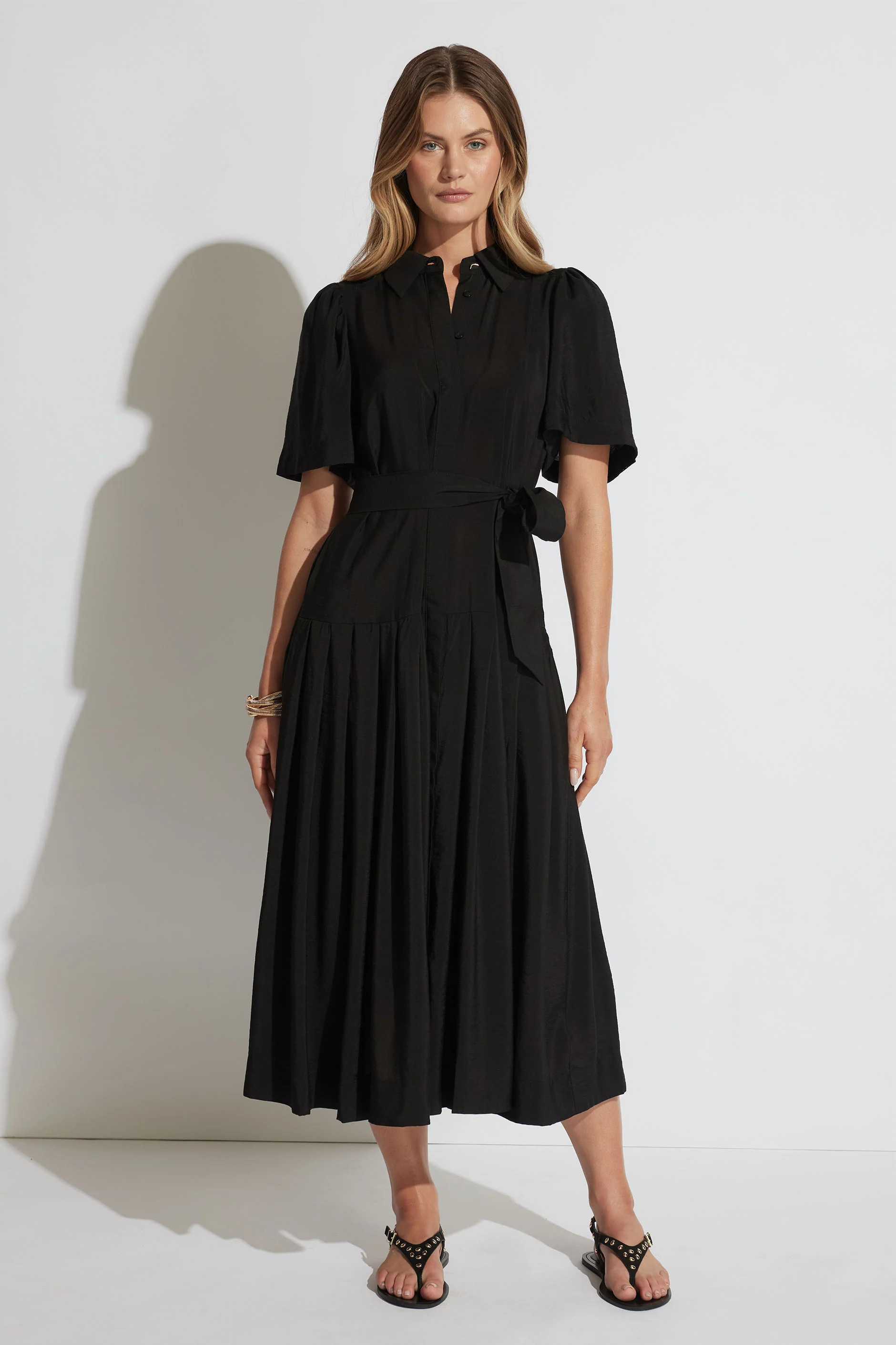 Sierra Midi Shirt Dress - Black | DECJUBA