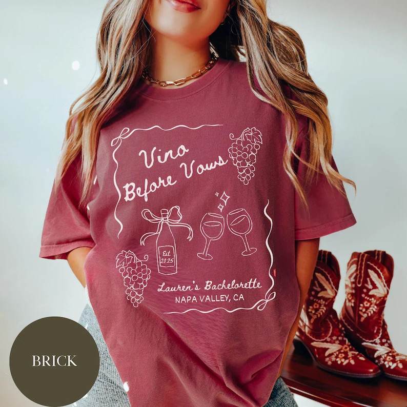 Vino Before Vows Bachelorette Comfort Colors® Shirt, Custom Name, Wine Tasting Bach Party, Bride... | Etsy (Global)