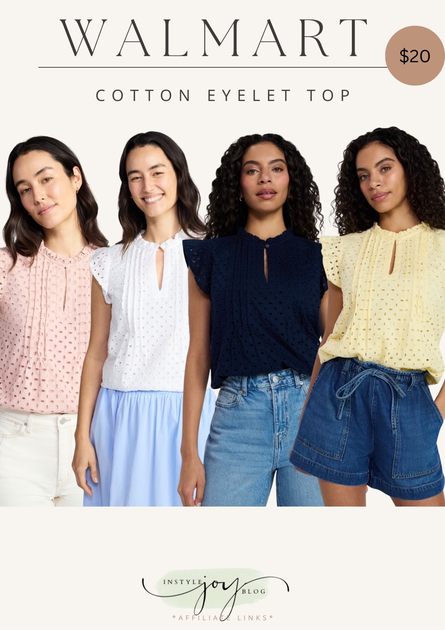 Walmart Time and Tru Women's Cotton Eyelet Top with Short Flutter Sleeves, Sizes XS-XXXL

#LTKSeasonal #LTKgrwm #LTKootd