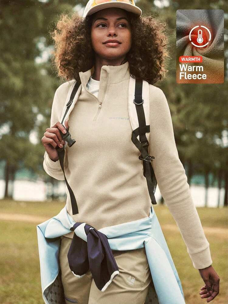 In My Nature Chaqueta De Forro Polar Con Cuello Alto Y Cremallera Media Para Mujer, Con Patrón De Letras, Para Otoño/Invierno | SHEIN