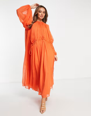 ASOS EDITION gathered neck midi dress in hot orange | ASOS | ASOS (Global)
