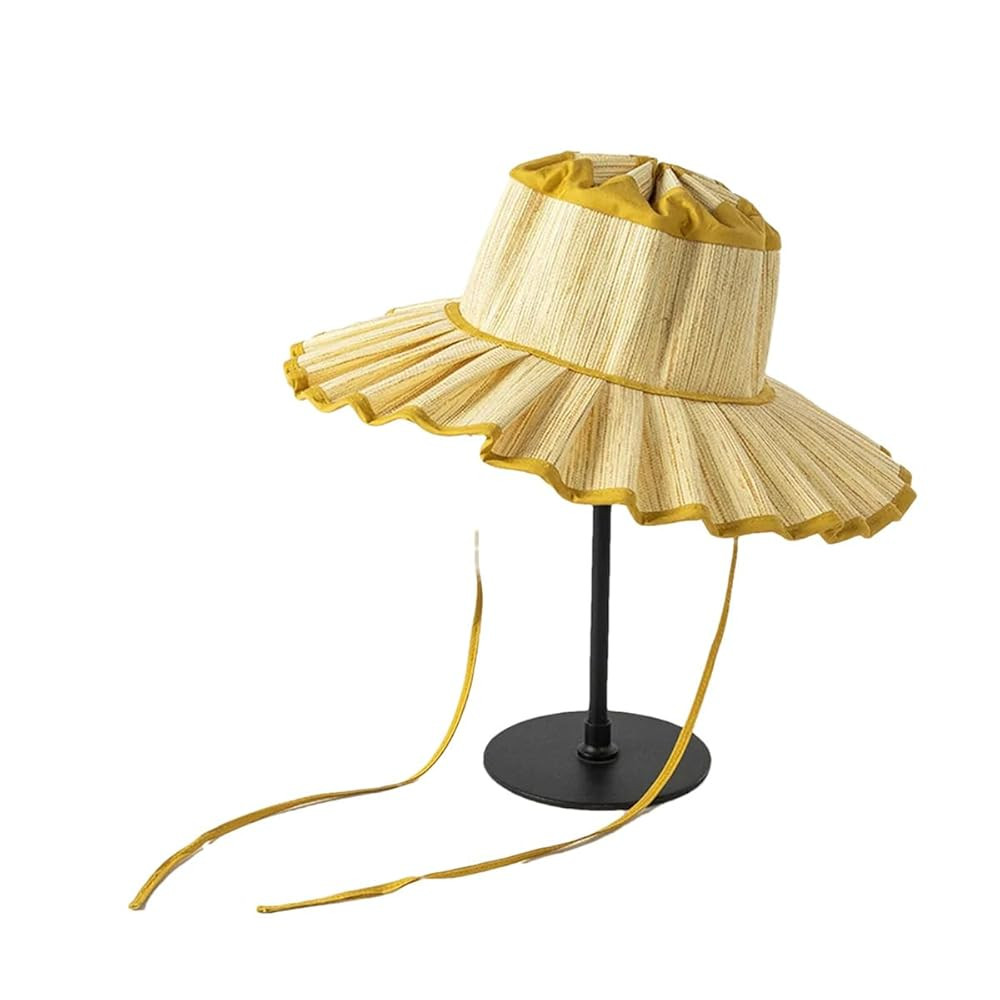 Wide-Brimmed Straw Summer Pleated Outdoor Beach Sun Cap Visor Foldable Party Wedding Hat for Wome... | Amazon (US)