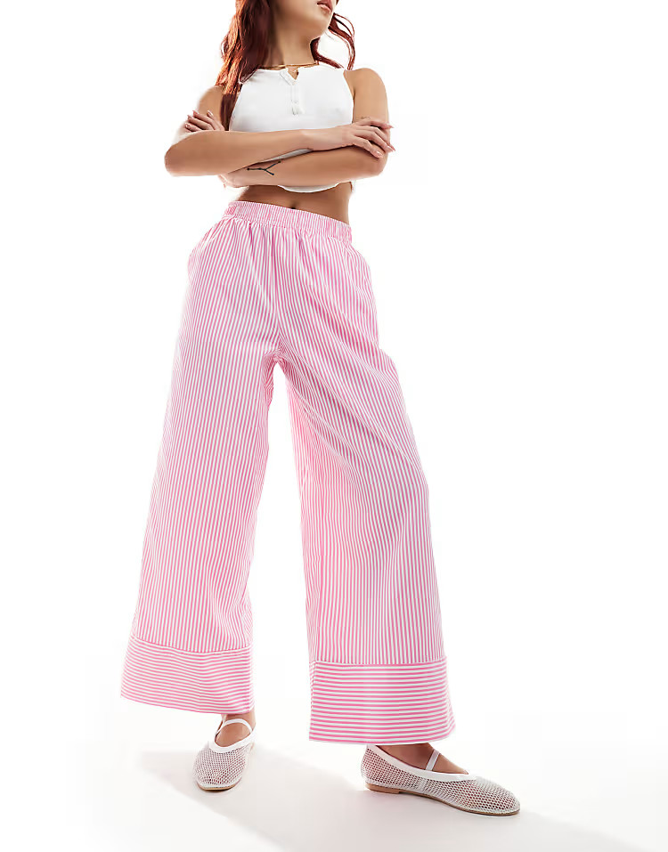 Reclaimed Vintage pull on pants with frill bottom in pink gingham | ASOS (Global)