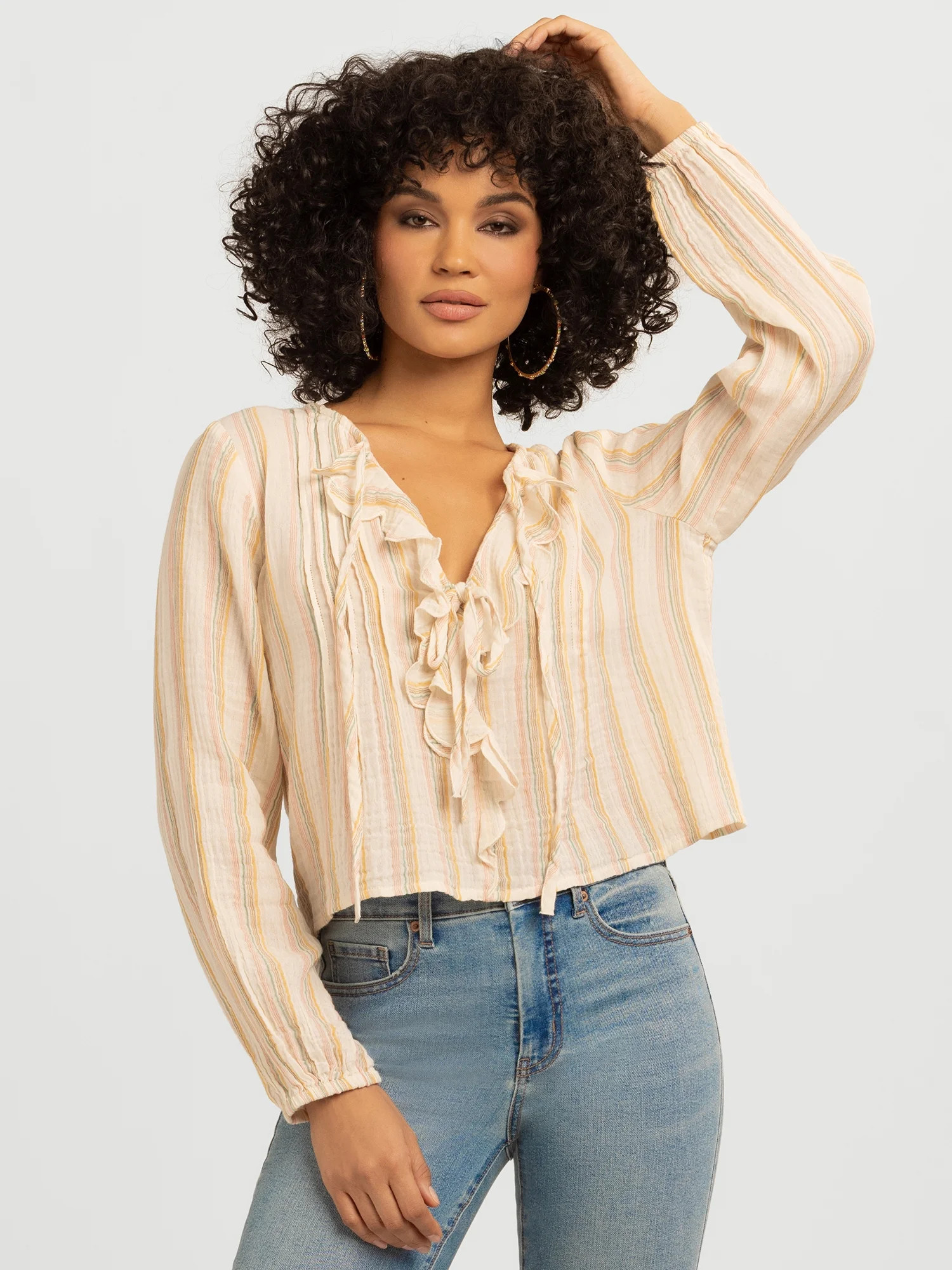 Jessica Simpson Women's Hilaria Cotton Ruffle Top with Long Sleeves, Sizes XS-XL | Walmart (US)