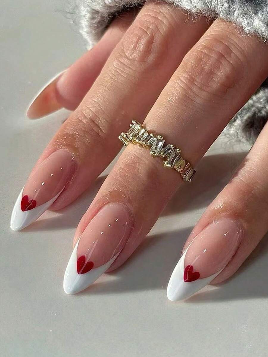 Instantly Upgrade Your Look With 24pcs Medium Stiletto Shape Press On Nails Set Simple Red Love W... | SHEIN