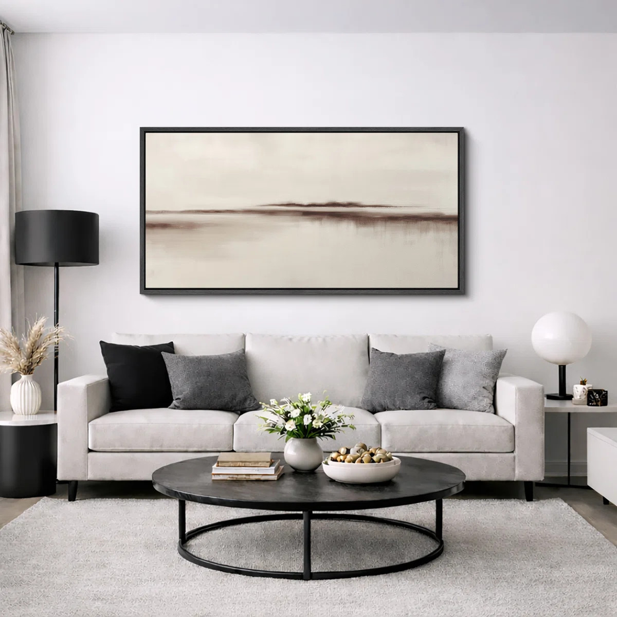 Minimalist Neutral Horizon Abstract Landscape Calm Wall Decor Extra Large Pictures Framed Canvas ... | Wayfair North America