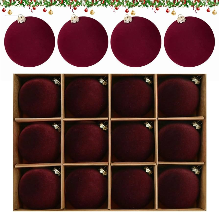 MALOKI Velvet Christmas Ornaments Balls Set 12 Pcs Flocked Shatterproof Plastic Xmas Baubles Chri... | Amazon (US)