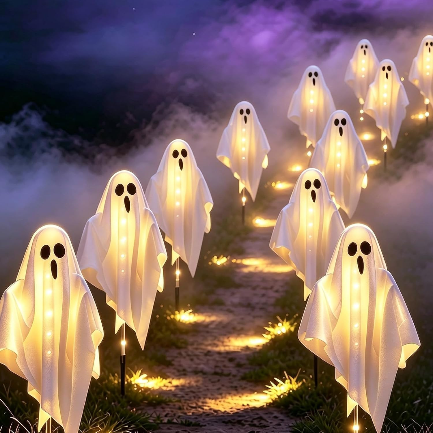 3-Pack & Solar Powered Ghost Halloween Decorations Outdoor, Auto On/Off | Amazon (US)