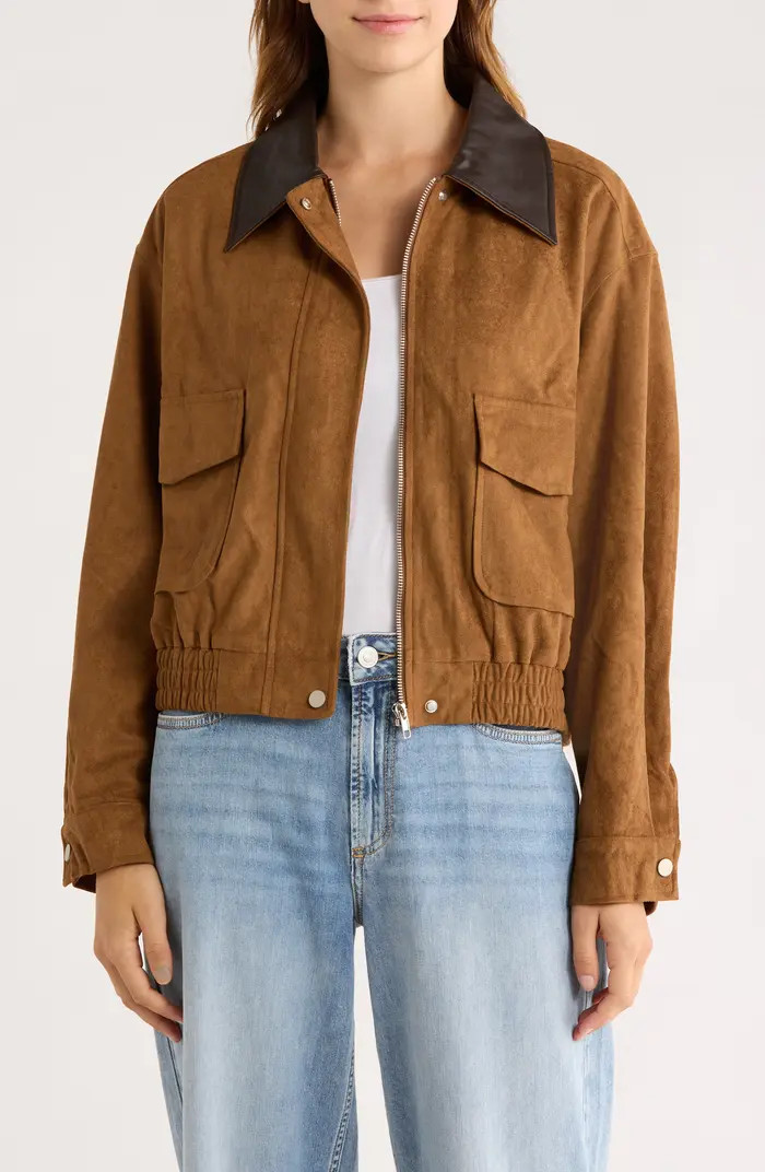 Elodie Faux Leather Collar Faux Suede Crop Jacket | Nordstromrack | Nordstrom Rack