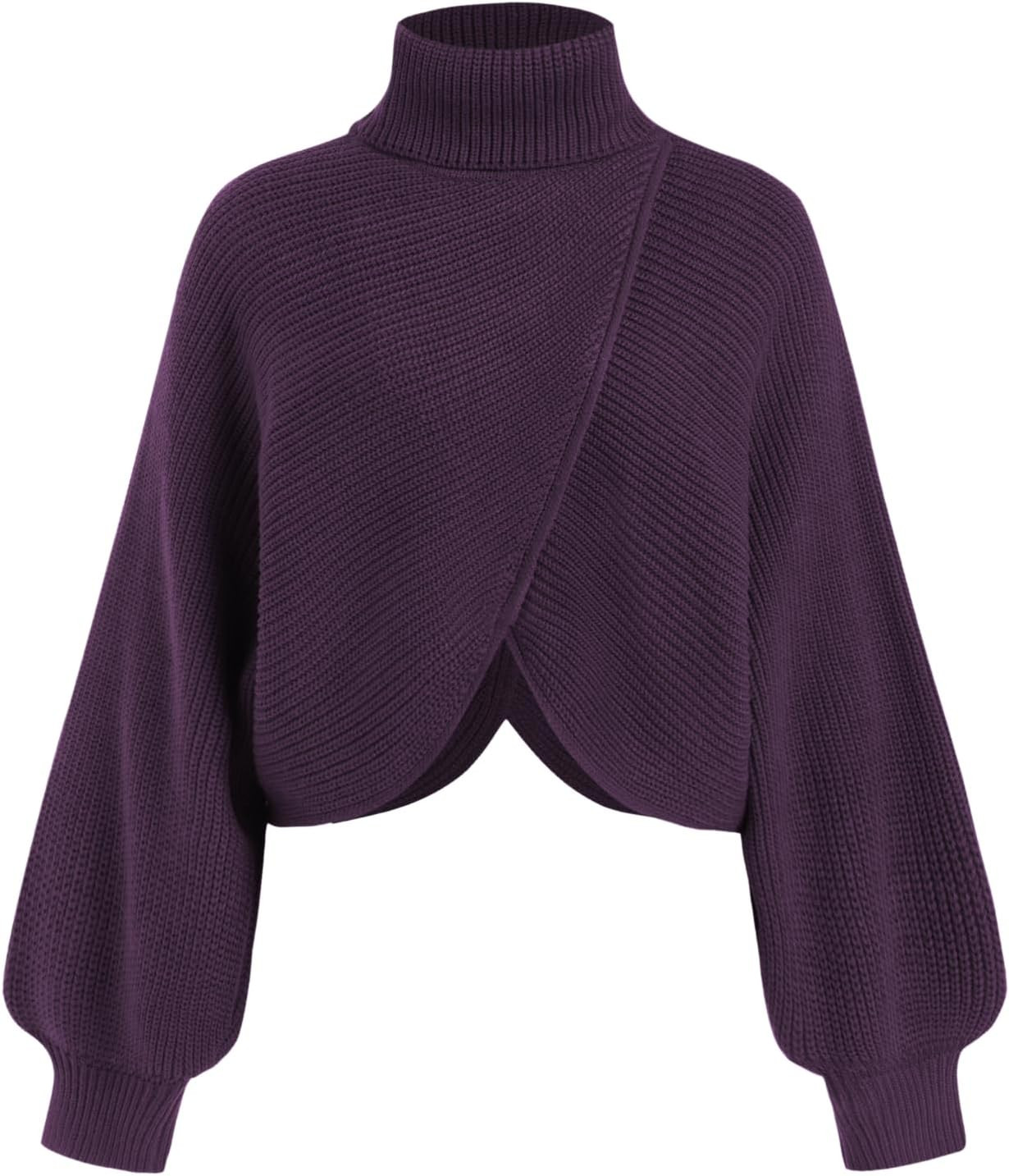 CIDER Cropped Sweaters for Women Wrap Lantern Sleeve Turtleneck Sweater | Amazon (US)