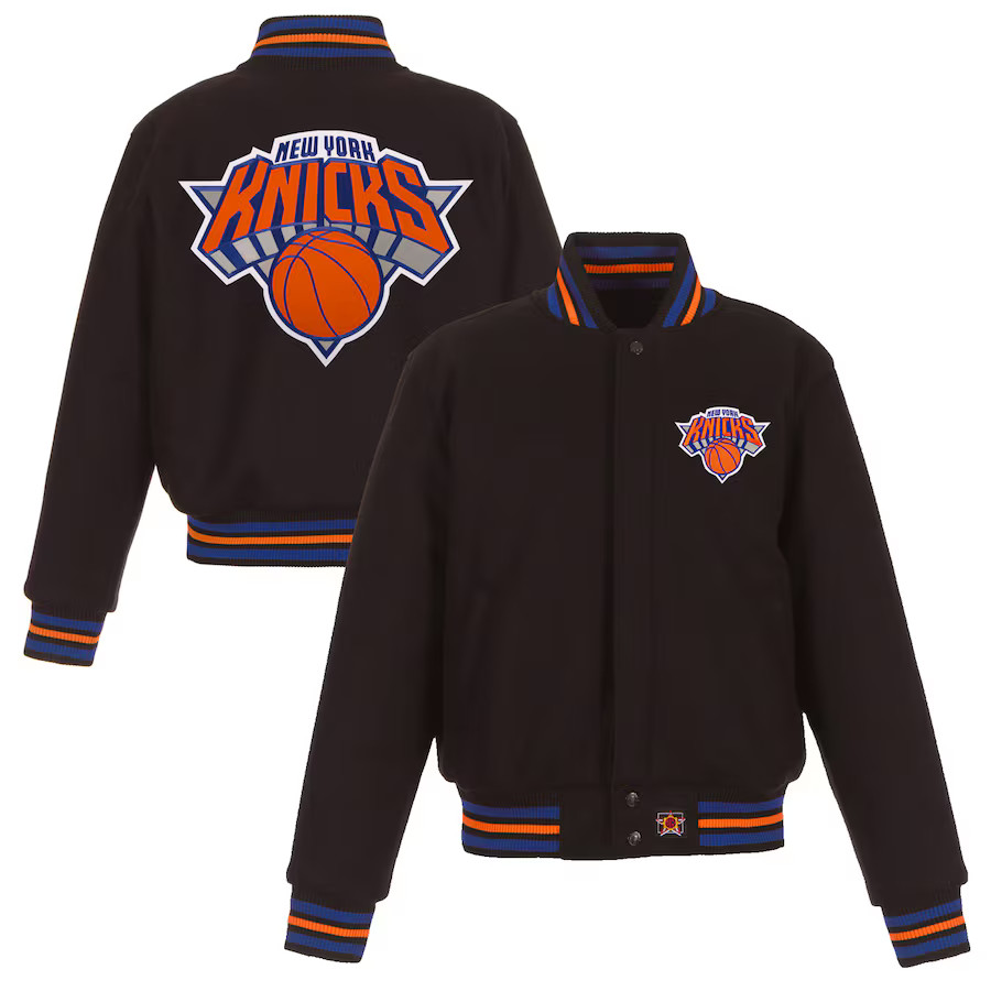 Women's New York Knicks JH Design Black Embroidered Logo Wool Jacket | NBA store