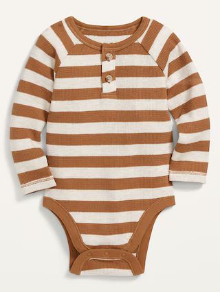 Unisex Long-Sleeve Striped Thermal Henley Bodysuit for Baby | Old Navy (US)