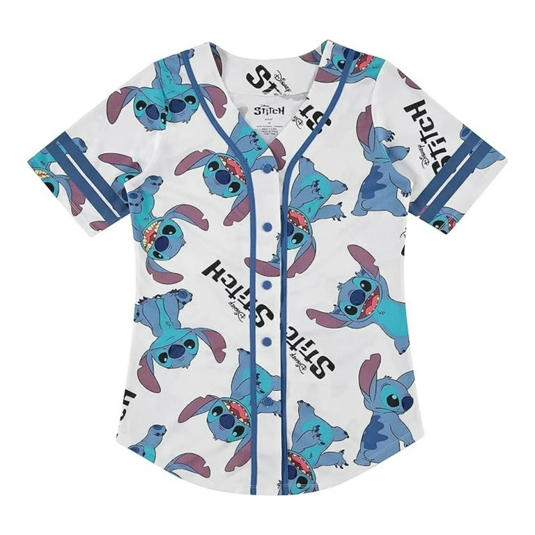 Disney Women's Lilo and Stitch Baseball Jersey, Classic Printed Stitch Baseball Shirt White Blue ... | Walmart (US)