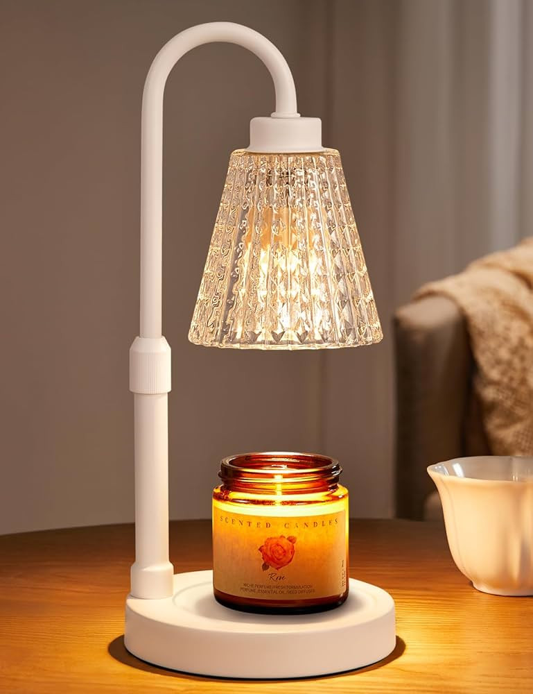 White Crystal Candle Warmer Lamp with Timer, Dimmable Candle Warmer for Jar Candles, Height Adjus... | Amazon (US)