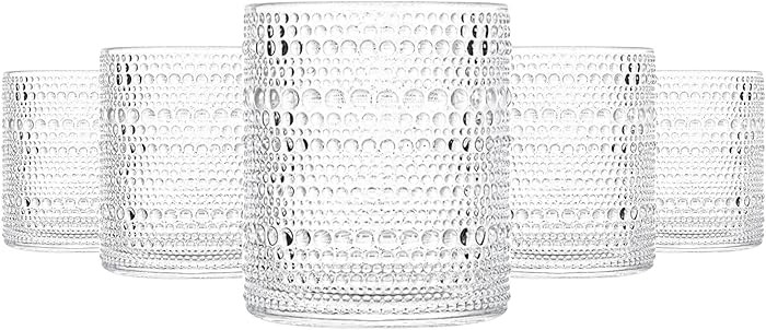 Glassware Set of 6, 13 OZ/390ml Hobnail Kitchen Glassware, Embossed Vintage Glass for Water, Cock... | Amazon (US)