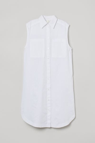 Sleeveless, knee-length dress in woven fabric. Collar, buttons at front, open chest pockets, and ... | H&M (US)