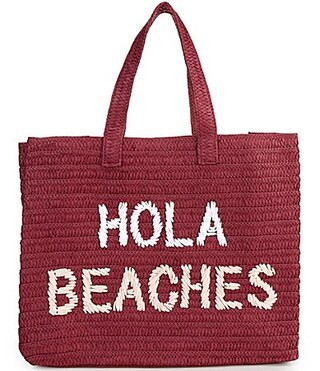 Btb Los Angeles Hola Beaches Straw Tote Bag - Burgundy Multi | Dillard's
