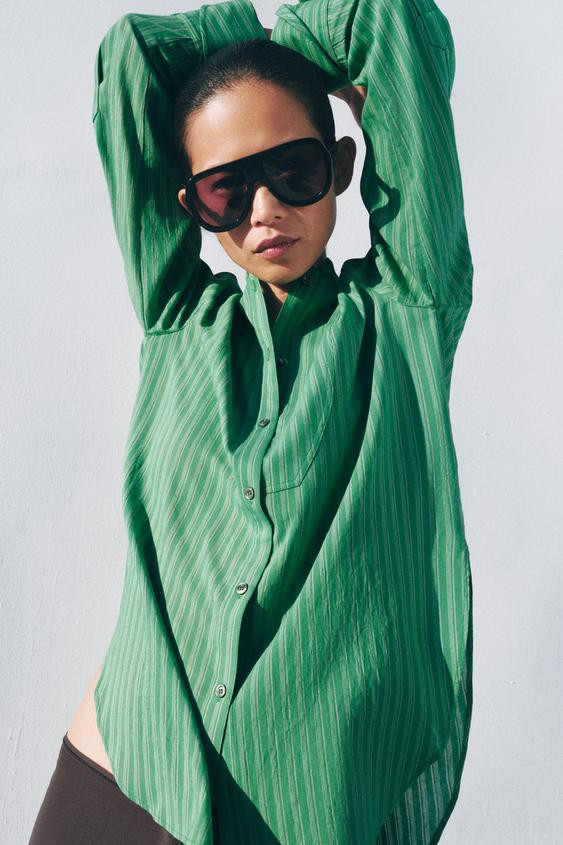 ZW COLLECTION STRIPED BIB SHIRT | Zara US