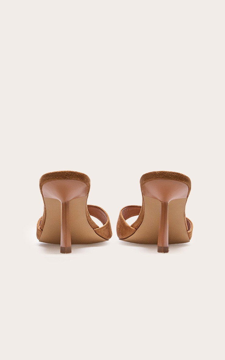 Wide Fit Camel Faux Suede Round Toe Mid Stiletto Heeled Mules | PrettyLittleThing UK
