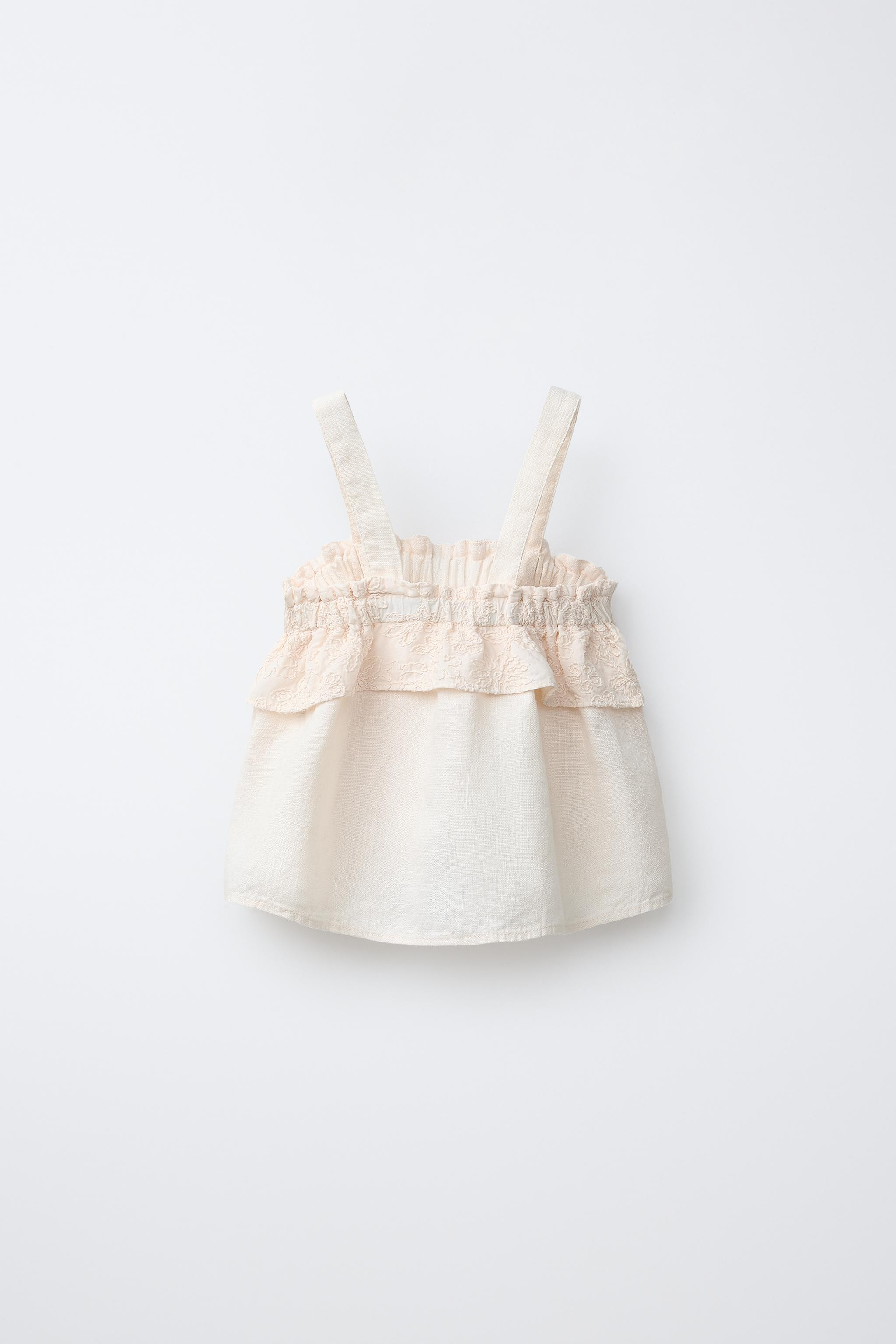 EMBROIDERED FLORAL LINEN COTTON BLEND TOP | Zara US