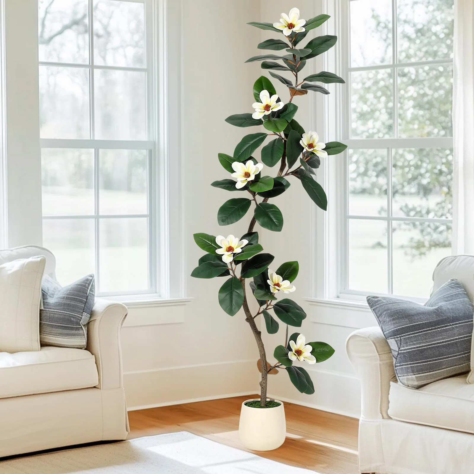 Rubber Tree Artificial Tree In White Planter Pot,Faux Plants Indoor Faux Floor Plant Artificial P... | Wayfair North America