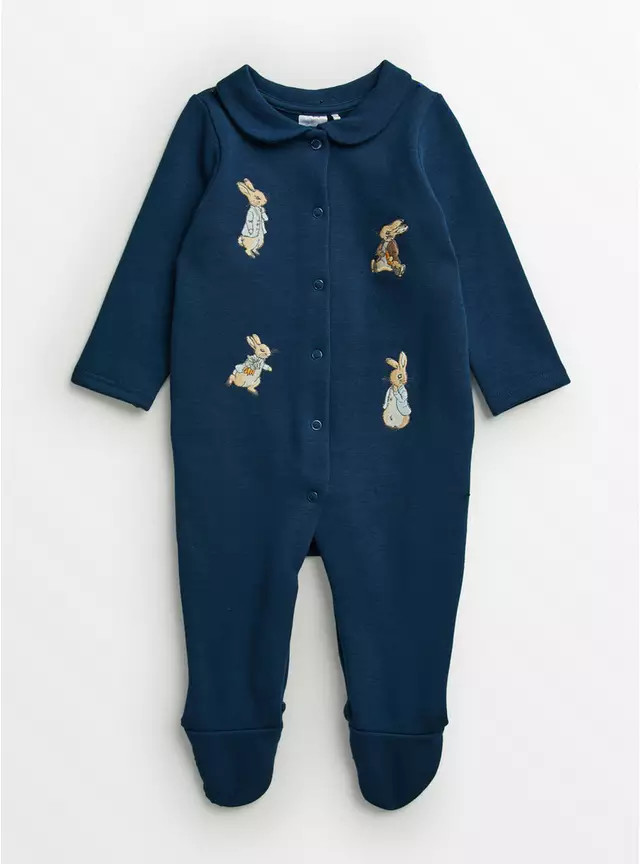 Buy Peter Rabbit Navy Fleece Lined Sleepsuit 3-6 months | Sleepsuits and pyjamas | Tu | Tu Clothing