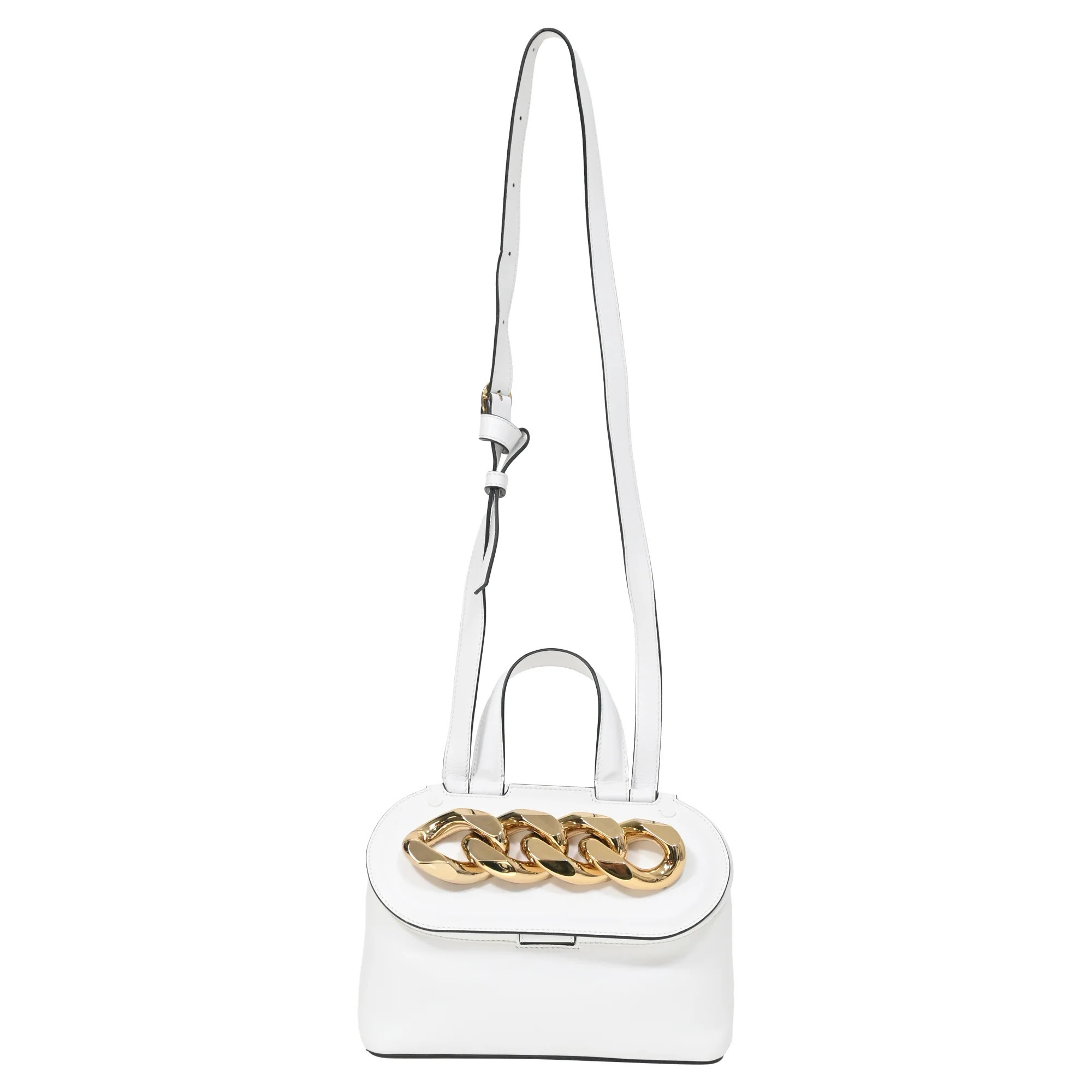 JW Anderson Small Chain Lid Top Handle Bag in White Leather | Shop Simon