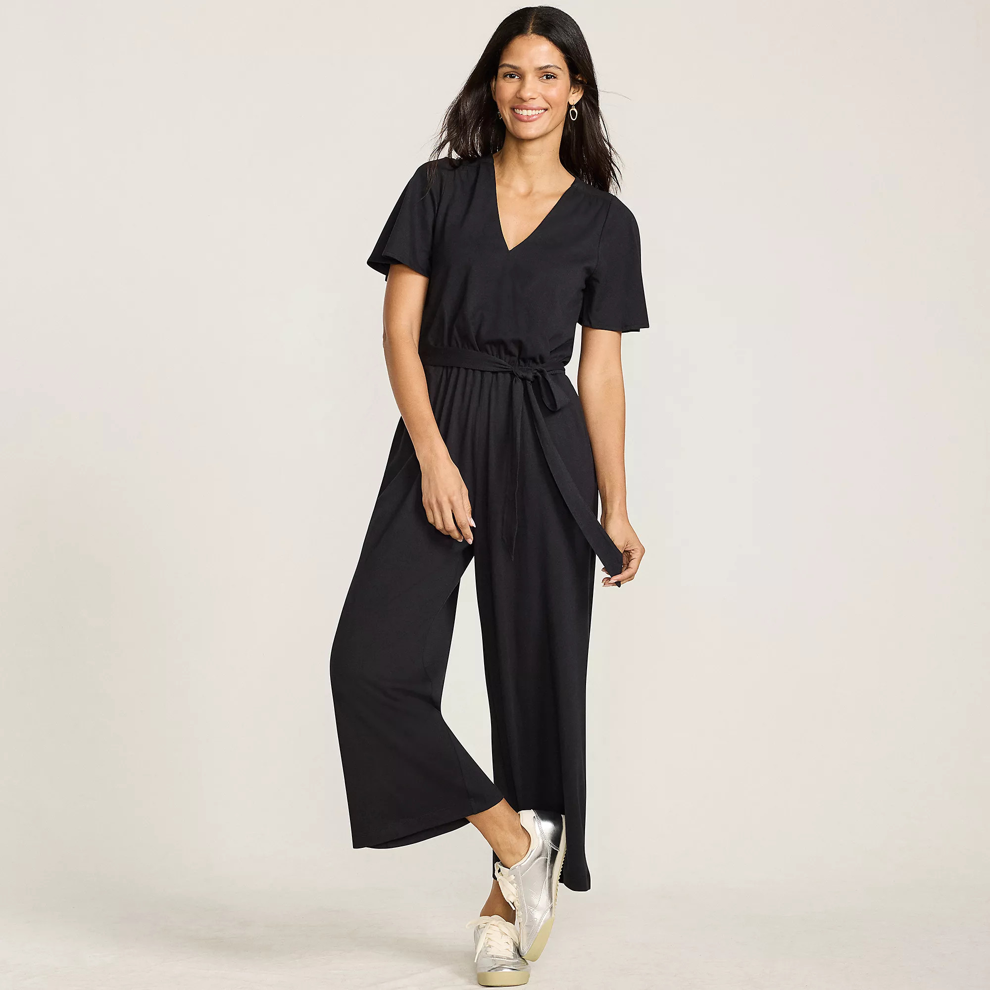 Women's Cotton Modal Tie Waist V Neck Jumpsuit | Lands' End (US)