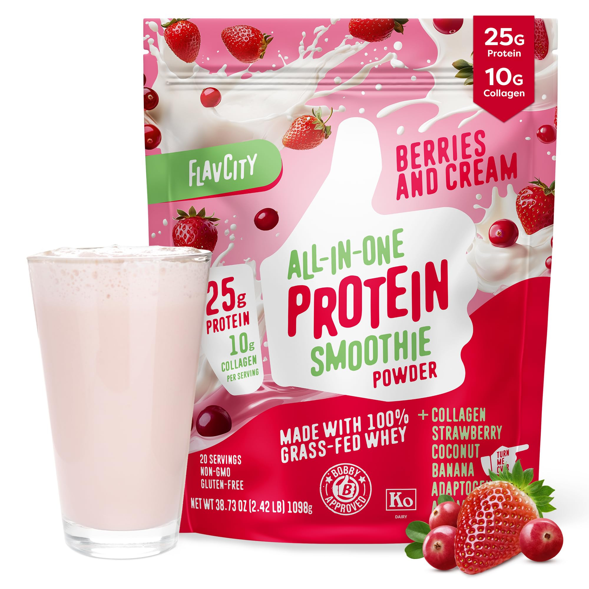 FlavCity Grass Fed Whey Protein Powder - Variety Pack - 25g Protein & 10g Collagen - 5 Single Ser... | Amazon (US)