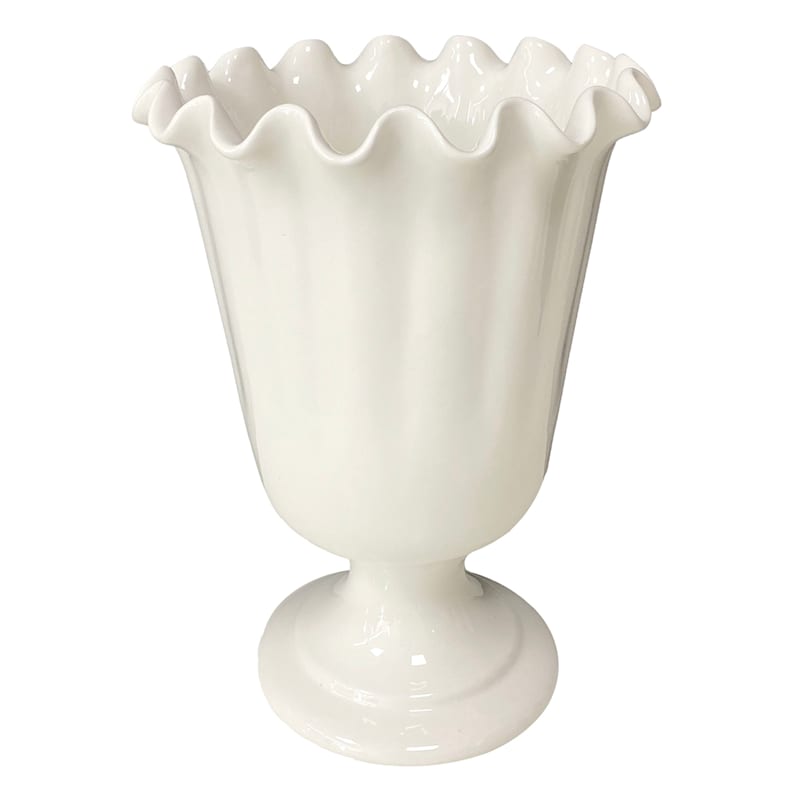White Ceramic Pie Crust Edge Ceramic Vase, 13" | At Home