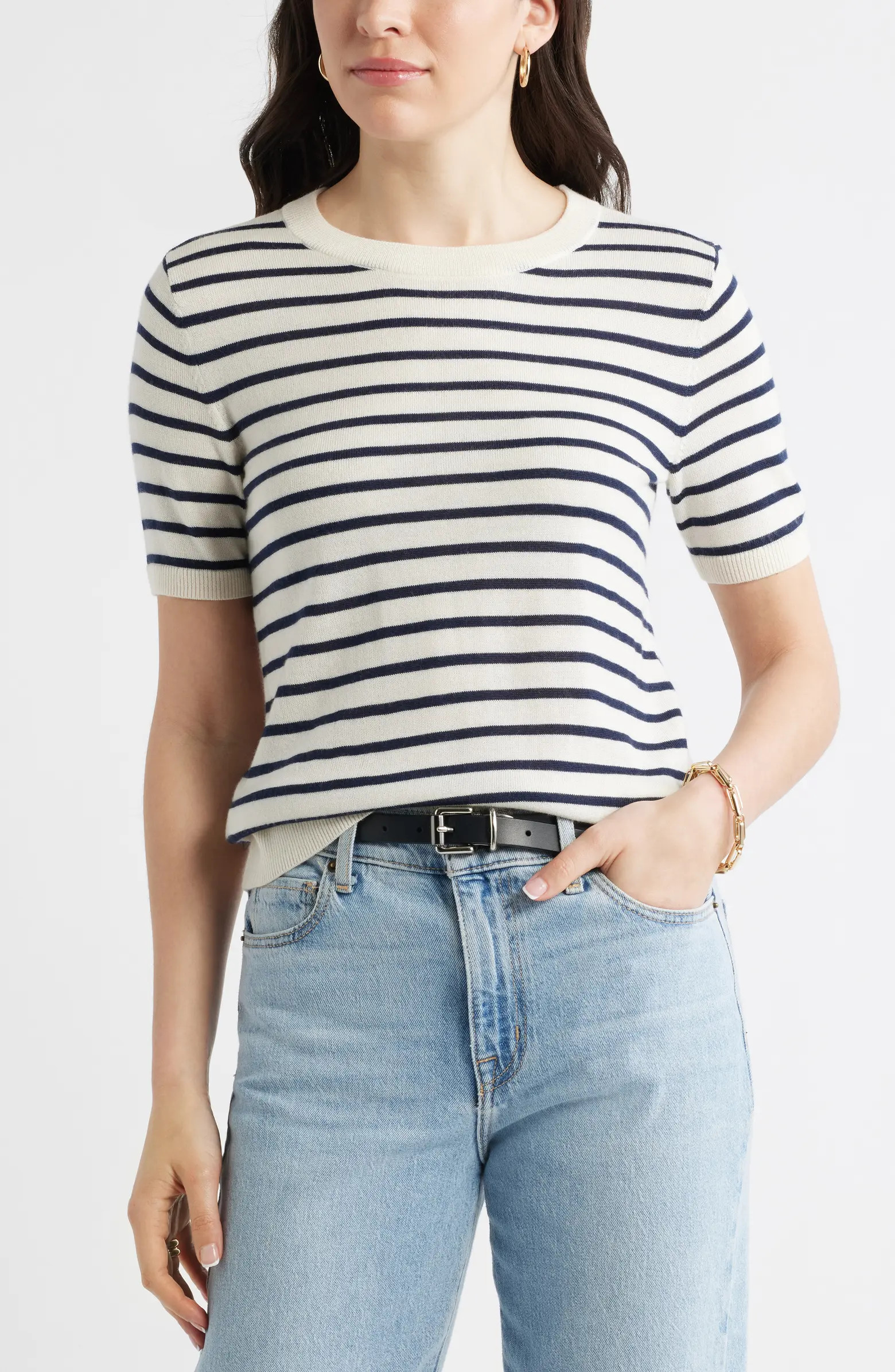 Short Sleeve Merino Wool Blend Sweater Top | Nordstrom