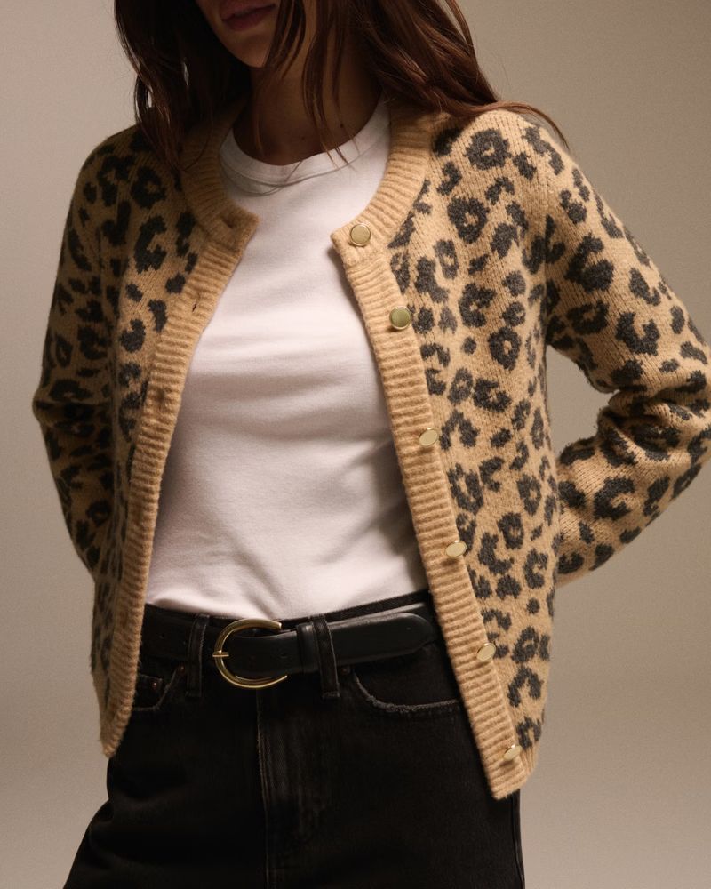 Leopard Crew Cardigan | Abercrombie & Fitch (US)