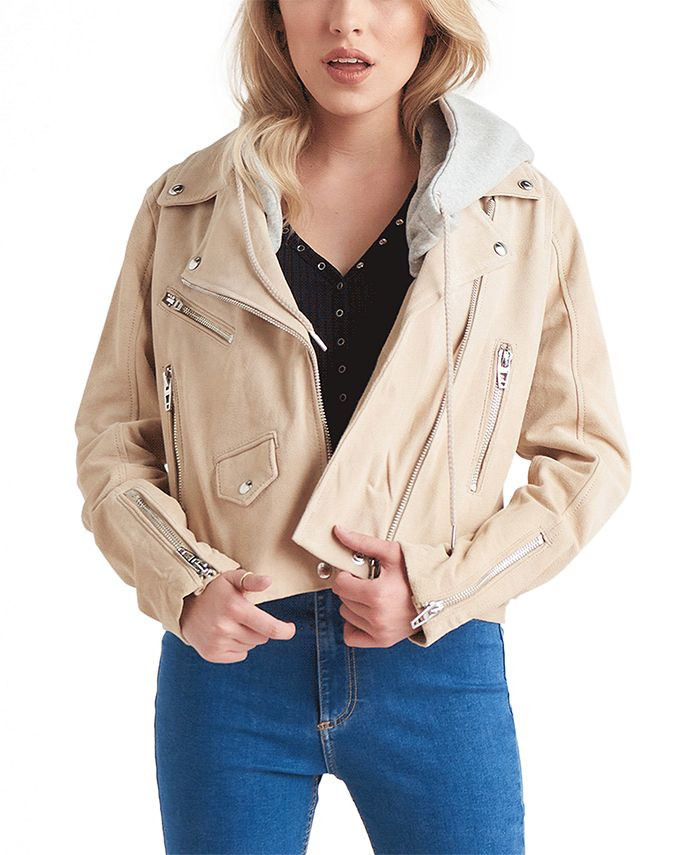 Black Tape Hooded Faux-Suede Moto Jacket & Reviews - Jackets & Blazers - Women - Macy's | Macys (US)