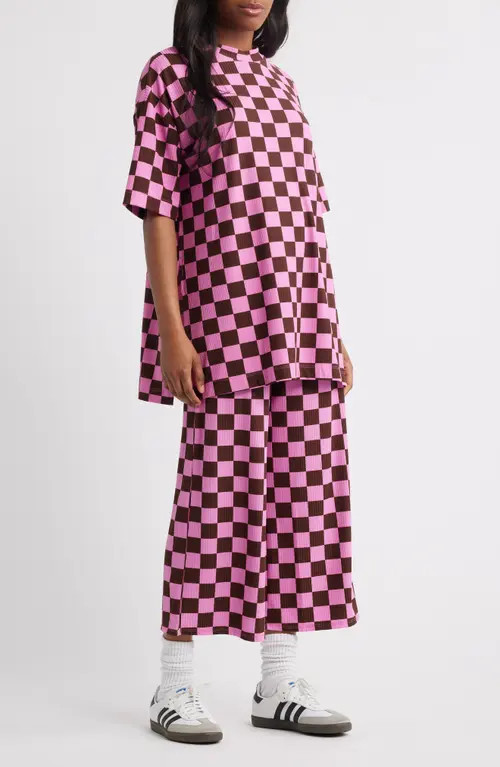 Dressed in Lala Lex Ribbed Oversize T-Shirt & High Waist Crop Pants Set in Pink/Brown at Nordstrom, Size Large | Nordstrom