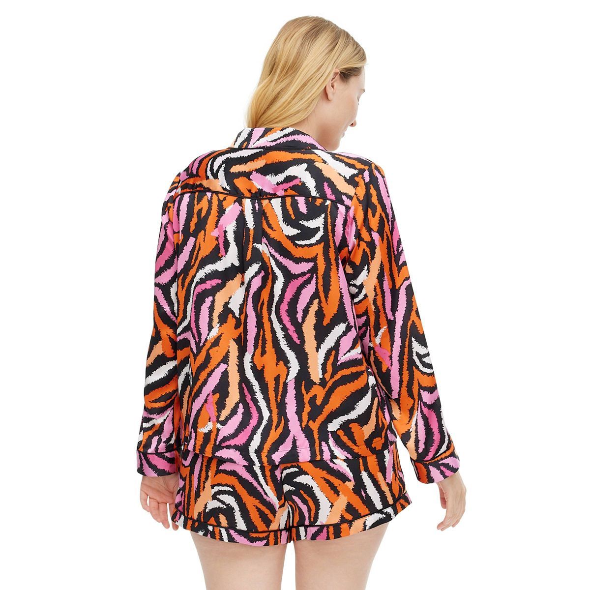Women's 2pc Long Sleeve Notch Collar Top and Shorts Disco Zebra Pink Pajama Set - DVF for Target | Target