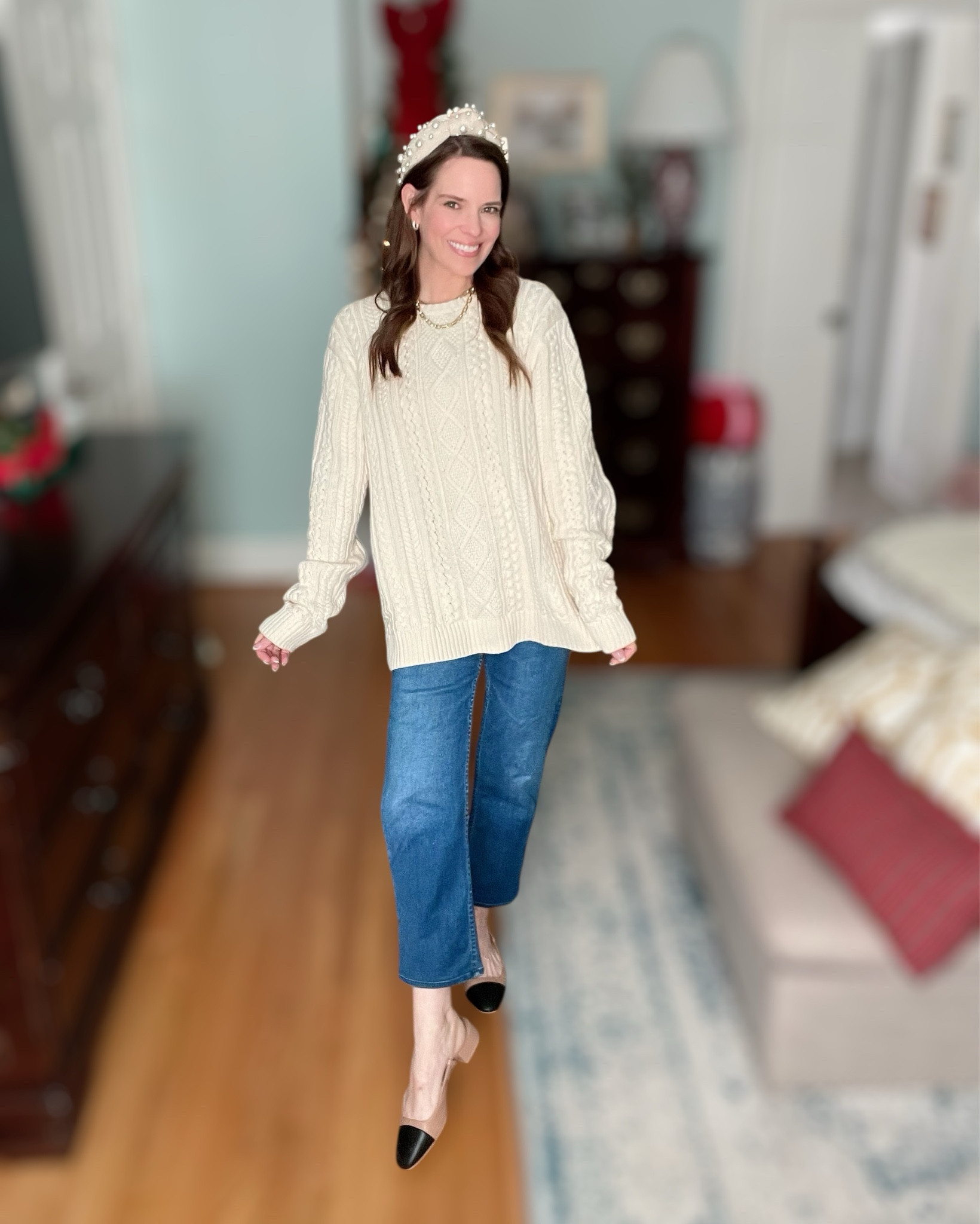 Cream Cable Knit Sweater & Classic Denim Outfit 🤍✨

This is one of those timeless outfits that never goes out of style — cozy, polished, and effortlessly chic 🤍 I love a textured cream cable knit paired with great-fitting denim for an easy everyday look that still feels elevated. The sweater has that relaxed, slightly oversized fit that works beautifully front-tucked or worn loose, making it a go-to for casual days when you still want to look put together.

I styled it with cropped straight-leg jeans and finished the look with neutral flats for comfort, but it works just as well with heels or loafers depending on the occasion. The pearl headband adds a feminine, preppy touch, and layered gold jewelry brings in a little warmth and polish. This is the kind of outfit that’s perfect for brunch, errands, casual meetings, or weekend plans when you want something classic and comfortable that still feels styled ✨

Cream sweater outfit, cable knit sweater look, classic denim outfit, everyday neutral outfit, pearl headband style, layered gold jewelry, chic casual outfit, cozy winter sweater, Amazon sweater find, polished everyday look

#LTKFindsUnder50 #LTKGiftGuide #LTKFindsUnder100