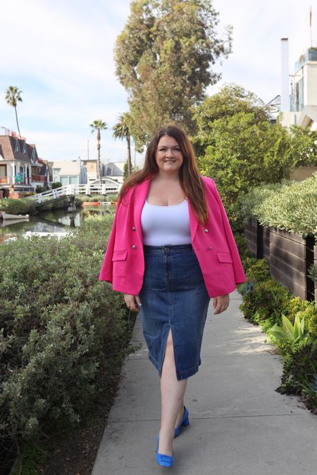 Hot pink blazer for Plus sizes midi bodysuit colorful shoes, plus size outfit idea casual outfit idea wearing a size 18 in everything


#LTKplussize #LTKworkwear #LTKsalealert