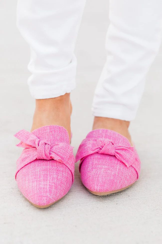 Audry Pink Tweed Bow Mule Flats | Pink Lily